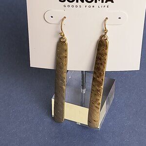 Old Gold Tone Bar Hammered Metal Dangle Earrings Boho Casual